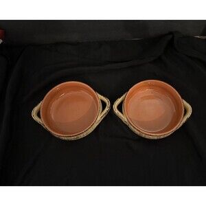 2 De Silva Pottery Terra Cotta Pottery Glazed Casserole Soup Bowls Made in Italy
